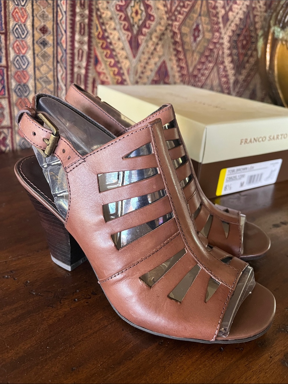 Franco Sarto “Toni” Brown Leather Heeled Sandals Size 6.5M New in Box